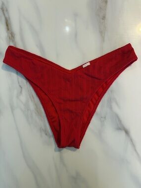 Abercrombie & Fitch Ribbed Texture Cheeky High Cut Bikini Bottoms Medium Red